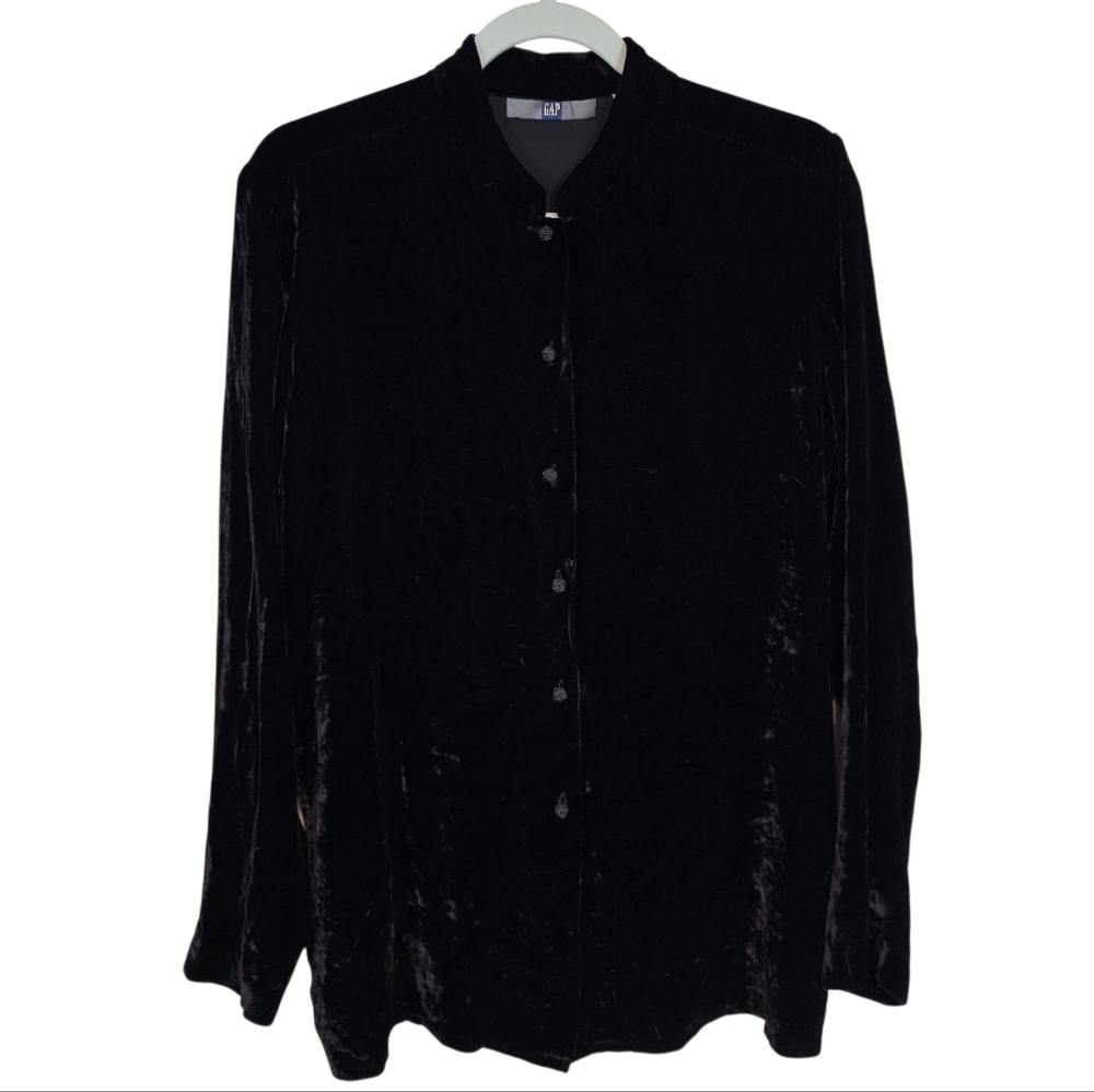 Vintage Gap Velevt Silk Blend Button Down Long Sleeve Long Tunic Top